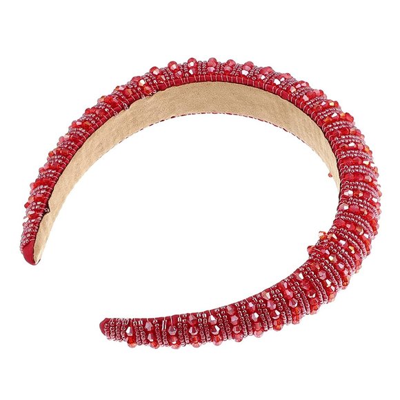 Crystal Headband, Rhinestone Hairband for Women, Red, 1.2 Inch Wide - Picture 2 of 5